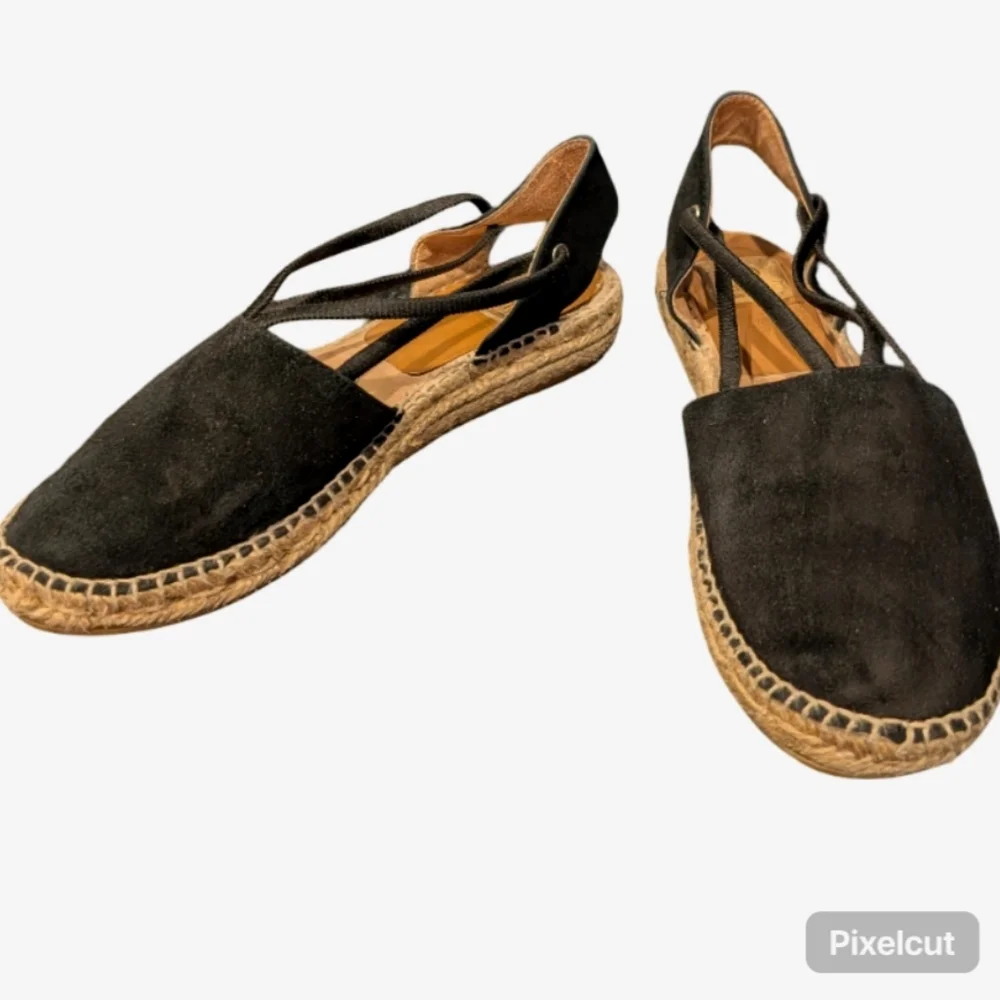 Kanna Thanos Black Suede Espadrille Sandals Size 38 EU (US 7.5) Ankle Strap